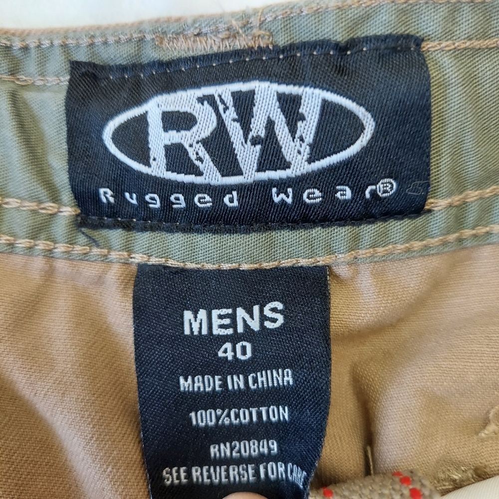 RUGGED WEAR Cargo Short Men Sz 40 Khaki Utility Drawstring Hiking Outdoor Cotton - Picture 3 of 10